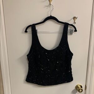 Cecily Brown Black Fitted Sequin Sleeveless Tank Top shell is 100% Silk …
